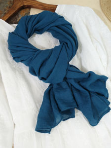 Lake Blue Pure Color Cotton Linen Scarf Womens Autumn 2025 New Thin Long Korean Style Versatile Artistic Silk Sunscreen Shawl