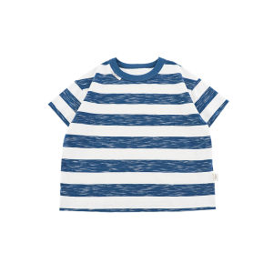 Loose Fit Kids Summer T-Shirt Short Sleeve round Neck Knitted Striped Top for Boys YOEHYAUL Casual Cotton Blend Fabric