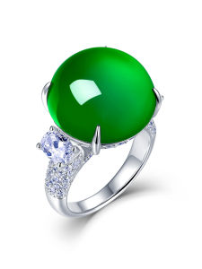 AILEQ | Aurora Style 925 Silver Natural Chalcedony Double Diamond Ring