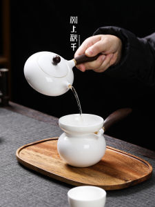 Handmade White Porcelain Tea Pot Yuzhi Jade Ceramic Side Handle Tea Pot for Home Use Simple Handle Brewing Tea Pot Cha Hai