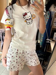 Quần Ống Rộng Cạp Cao Phong Cách Hàn Quốc Cho Nữ Mùa Hè 2025 Quần Short Kitty Hoạt Hình Dễ Thương Quần Thể Thao Rộng Rãi