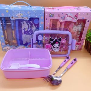 Lunch Box Sanrio Karakter Kuromi Tempat Kotak Bekal Makan Anak Bpa Free Tempat Bekal Kotak Makan Sekat 3 Anti Tumpah Set Kotak Kemasan Makanan Bahan Ramah Lingkungan