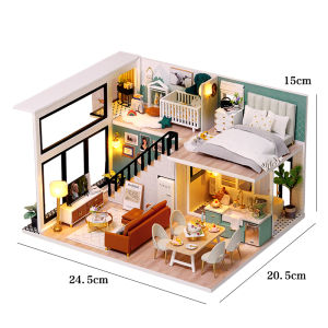 Wooden Doll House DIY Duplex Apartment Production 3D Puzzle Assembly Building Models Toys Home Bedroom Decor Dollhouse Xmas Gift