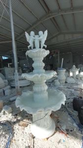 Thác nước Đài phun nước thiên thần đá cẩm trắng trang trí sân vườn hồ cá - Cao 18 m