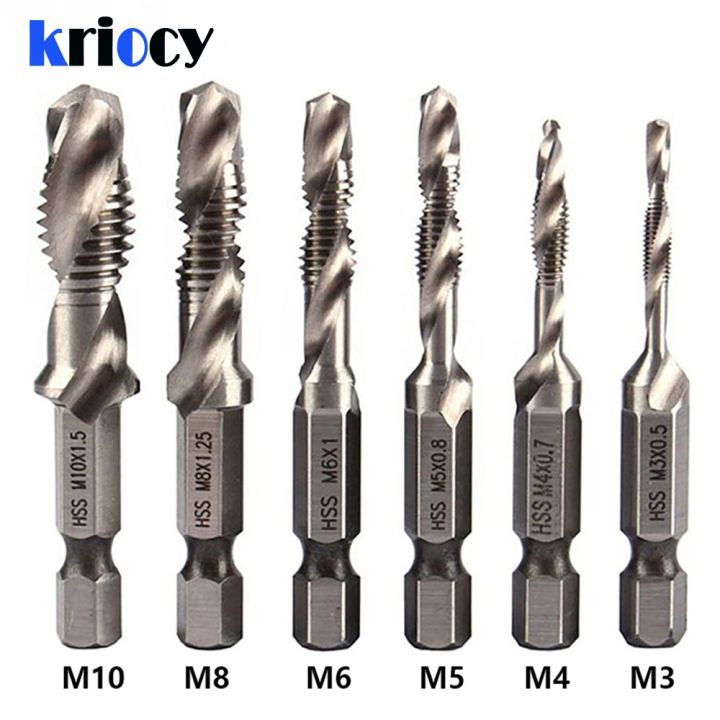1/6Pcs Tap Drill Bit Set Hex Shank Titanium Plated HSS Screw Thread Bit ...