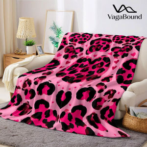Pink Heart Leopard Flannel Blanket Warm Soft Halloween Christmas Decorative Couch Warm Cozy All-Season Gift