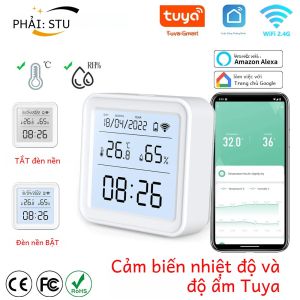 Tuya wifi thông minh nhiệt độ độ ẩm cảm biến ẩm kế Nhiệt kế đèn nền cuộc sống thông minh hỗ trợ Alexa Google trợ lý
