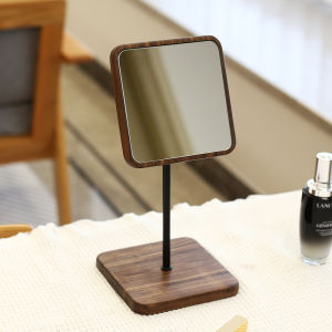 Màu Đen Gương Trang Điểm Bằng Gỗ Óc Chó Có Thể Gập Lại Để Bàn Di Động Đơn Giản Gương Gỗ Nguyên Bản Có Độ Phân Giải Cao Phong Cách Hàn Quốc