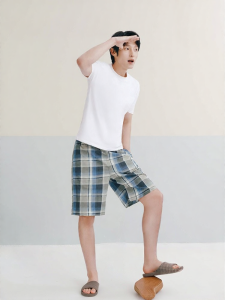 THREEGUN | Pure Cotton Summer Shorts Mens Loose Fit Beach Pants Thin Home Wear Youth Sport Style Printed Mid Waist Trousers