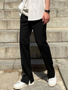 Mens Casual Loose Straight Leg Pants Fashionable Thin Ice Silk Suit Long Trousers Autumn Season Versatile Low Waist
