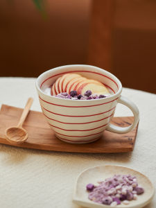 แก้วเซรามิกลายทาง ดีไซน์สวยงาม เหมาะสำหรับใช้ในสำนักงาน แก้วน้ำ แก้วอาหารเช้า แก้วน้ำส่วนตัว แก้วน้ำเด็ก