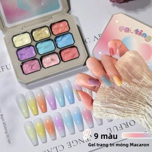1 Hộp Sơn Móng Tay Makaron 9 Ô Màu Đặc Độ Bão Hòa Cao Dày Dùng Trang Trí Móng Tay UV&LED Tạo Hình 3D Sơn Móng Tay Tự Làm