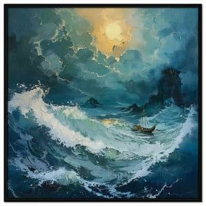 Tranh đại dương phong cảnh đánh cá ban đêm trăng sáng.Tranh treo tường dán tường trang trí nội thất.CGI-1163