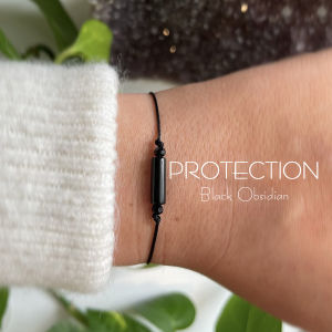 Black Drawstring Bracelet  Obsidian Adjustable Bracelet Empath Protection Bracelets are for men or women without card 1pc