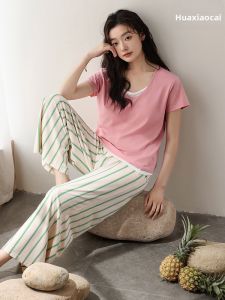 Padded Cool Pink Sleepwear with Short Sleeve and Long Pants