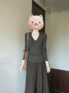 Áo Thun Dài Tay Cổ Chữ V Màu Xám Cho Nữ Mùa Thu Đông Lót Lông Cừu Ôm Vừa Vặn Áo Thun Phong Cách Hàn Quốc Mặc Ngoài Trời