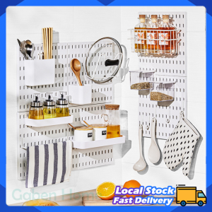 Pegboard Wall Organizer DIY Storage Rack Kitchen Perforated Wall Shelf Hanger Board Mounting Display Storage Accessories