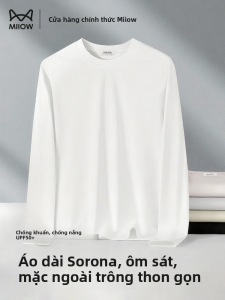 Áo thun MiiOW bằng cotton polyester dài tay chống nắng màu trắng cổ tròn