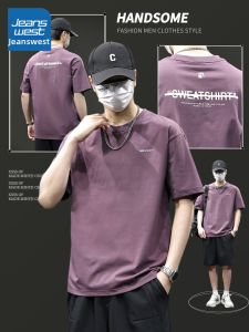 Jeanswest | Purple Short Sleeve Summer Mens Casual Loose Crew Neck Thin T-Shirt