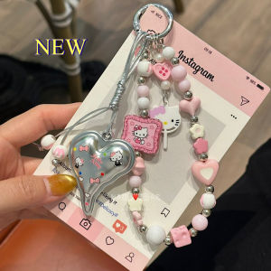 Sanrio | Kawaii INS Sanrio Hello Kitty Sweet Beaded Portable Phone Wrist Strap Keychain Bag Pendant Decorator Anti-lost Lanyard for Z 플립8