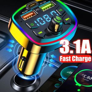 Car Bluetooth 5.0 FM Transmitter PD 18W Type-C Dual USB 4.2A Fast Charger LED Backlit Atmosphere Light MP3 Player Lossless Music