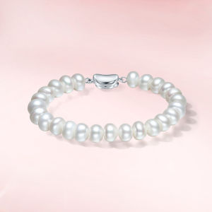 ZHOU LIU FU 周六福 S925 Sterling Silver Freshwater Pearl Bracelet 7.5-8.5mm Natural White Pearl Jewelry for Women 17CM X0713546