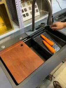 Chậu rửa thác nước KOREA rửa bát 1 hố lớn bồn rửa chén INOX 304 cao cấp phủ nano kèm vòi rút đa năng xả thác nước 3 chế độ (không hiển thị nhiệt độ nước) - Bảo hành 5 năm
