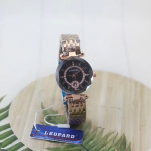 Jam tangan wanita Leopard 3326L tali rantai analog tanggal aktif original