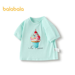 Balabala Trẻ Em Của tay ngắn T Áo Sơ Mi Cô Gái Mùa Hè 2024 Mới Tươi In Cotton Giản Dị Mặc