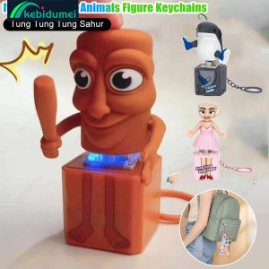 Kebidumei 3PCS Creative Tung Tung Tung Sahur keychains With Luminous Voice Funny Action Figure Toys Pendants 3D Shark Model Desktop Decoration Collectible Gift For Kids