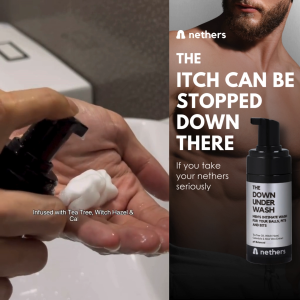 Nethers Down Under Wash | Men Antibacterial Cleansing Intimate Wash Foam | Deodorizing Anti-Itch & Odor Control