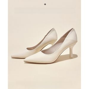 นุ่ม หนัง รองเท้าส้นสูงกันลื่น ผู้หญิง ส้นบางชี้นิ้วเท้า หลากหลาย สีดำ Professional นุ่ม Surface ของแท้ หนัง รองเท้าสําหรับการเดินทางและทํางาน