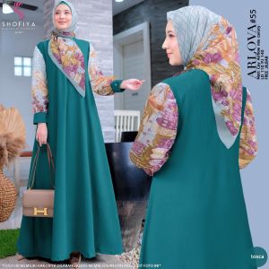Arlova Maxy Dress Bahan Premium Crinkle Airflow Mix Ceruty LD 110cm PJ 140cm Free Jilbab