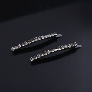 Korean Rhinestone Adult Headdress Side Clip Elegant a Pair of Hairclips Simple Hair Accessories Bang Clip Black & Rhimestone Bar Hairclip