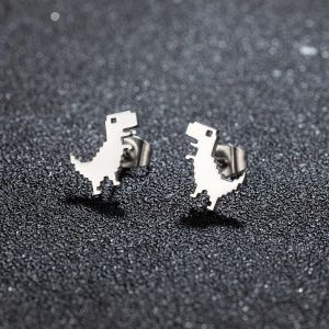 1Pair New Fashion Minimalist Cute Female Stainless Steel Mini Dinosaur Stud Earrings For Girls Jewelry Accessory Gifts GED509