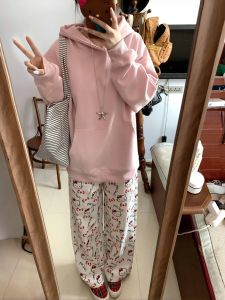 Áo Nỉ Trùm Đầu Rộng Rãi Phong Cách Mỹ Dành Cho Nữ Mùa Xuân Thu Mỏng Áo Khoác Ngoài Rộng Rãi Thoải Mái Màu Hồng