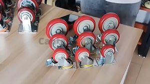 Caster Wheel Red Pu Material Fixed / Swivel Trolley Wheel (With Lock / No Lock) 3inch - 5inch