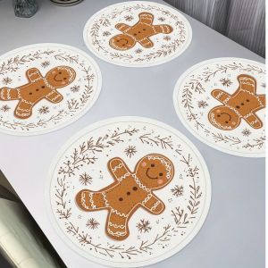 VIKAMA4PC Gingerbread Man Christmas Placemats Holiday Gathering Family Dining Table Decor Accessories Party Decorations
