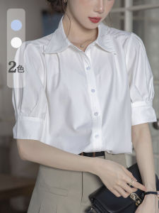 Elegant White Shirt Womens Summer 2023 New Professional Short Sleeve Polo Neck Regular Length Polyester Fiber Fashionable Top