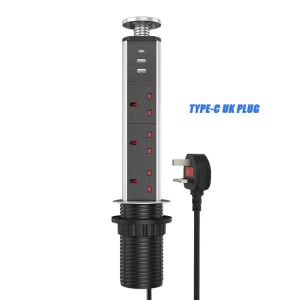 Melery UK Electrical Plug USB Type-C Charge PopUp Socket Hidden Table Pull Power Strips Wired Extension Home Desk Office Kitchen