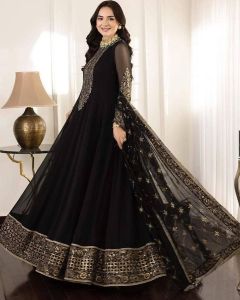 [PRE-ORDER] Ready Made Faux Georgette With Embroidered Long Gown ( Delivery 10 Days )