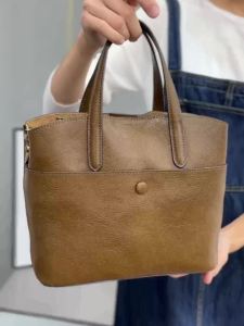 SHUCAI | Women Real Retro Vintage Vegetable Tanned Leather Handbag Luxury Designer Brand Ladies Shoulder Crossbody Bucket Tote Bag 2026