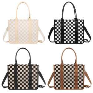 Women Nylon Satchel Bag Adjustable Strap Checkerboard Shoulder Bag Versatile Canvas Sling Bag Travel Shopping Handbag