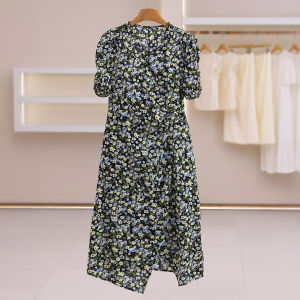 Flattering V-Neck Short Sleeve Slit Hem Printed Dress