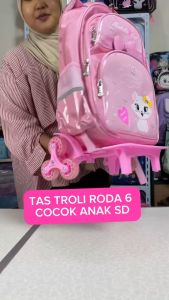 Tas Trolley Anak Perempuan SD Large 42cm Bisa Lepas Pasang Pink Include Slingbag & Kotak Pensil | Kivaro 2818