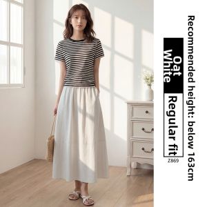 YAYANGREN | Cotton Linen A-line Pumpkin Skirt White High-waist Plus Size