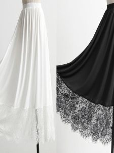 Váy Dài Xếp Ly Ren Dài Xếp Lớp Cạp Cao Dáng Chữ a Không Lớp Lót Bằng Polyester Mùa Hè 2025 Váy Dài Xếp Ly Ren