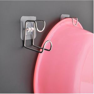 ที่แขวนเบ็ดแบบยึดติดอ่างล้างหน้าแบบแขวนผนังกันน้ำได้ตะขอแขวนผนังเหล็กสแตนเลสที่แข็งแรงติดกาวซูปเปอร์กาว