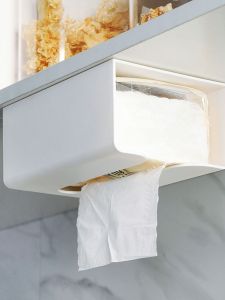 กล่องกระดาษทิชชูติดผนังรูปทรงสี่เหลี่ยมผืนผ้า สำหรับห้องนั่งเล่น ห้องครัว ที่ใส่กระดาษอเนกประสงค์ ดีไซน์สร้างสรรค์ ไม่ต้องเจาะผนัง