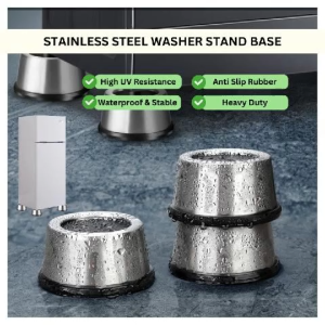 Ready Stock Heavy Duty Load 300kg Washing Machine Stand Stainless Steel Round Rak Mesin Basuh Tahan Lasak Anti-Getaran Stabilizer Anti-Skid Fridge Dryer Peti Sejuk Mudah Pasang Anti-Slip Shockproof Anti-Rust Rubber Base Kukuh Anti-Vibration Pad Adjustable